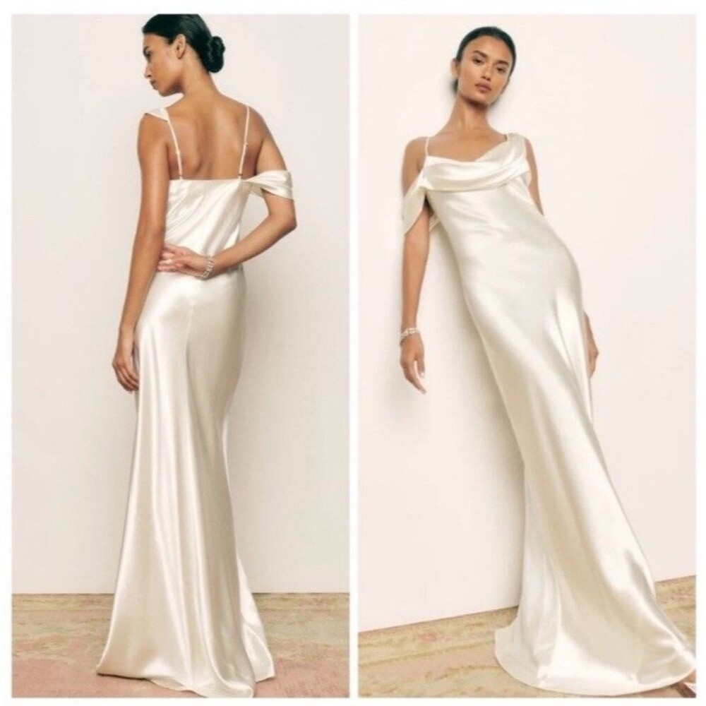 Reformation Ronda Silk Dress Ivory Wedding Gown Cowl Neck Elegant Size 6 New
